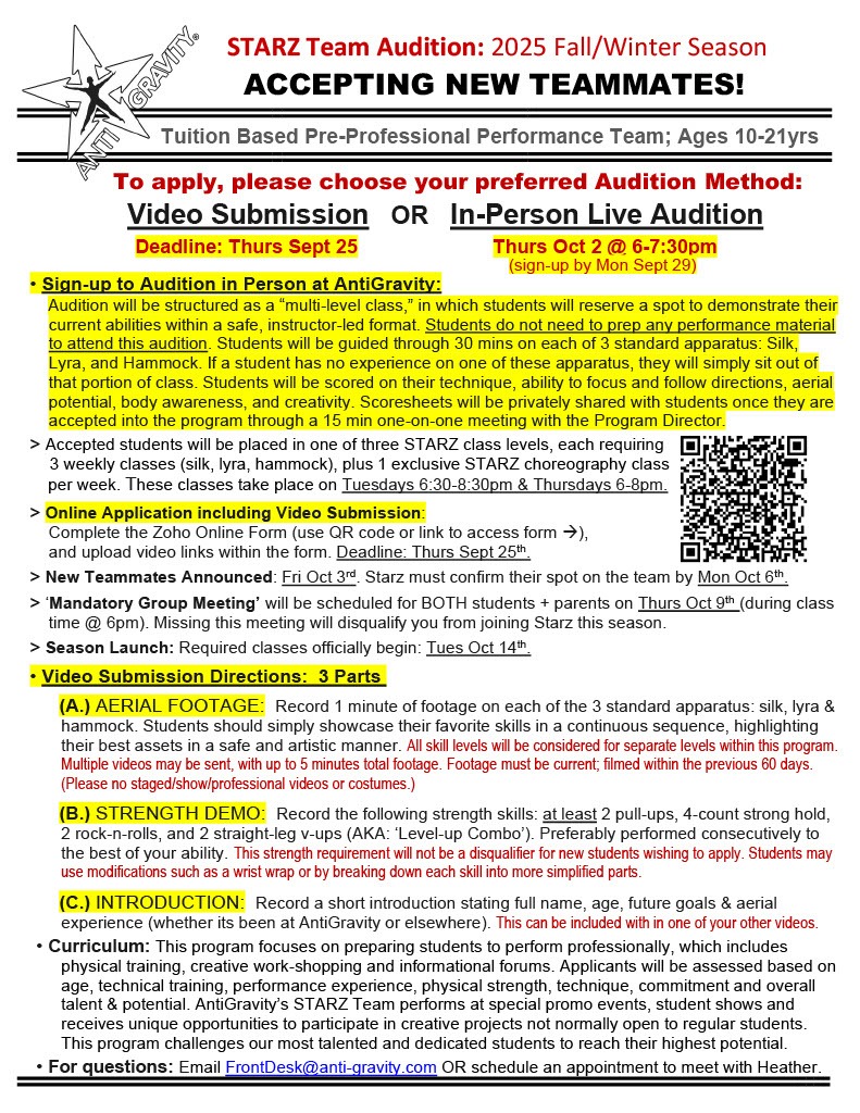 2025 Fall/Winter STARZ Auditions — Poster